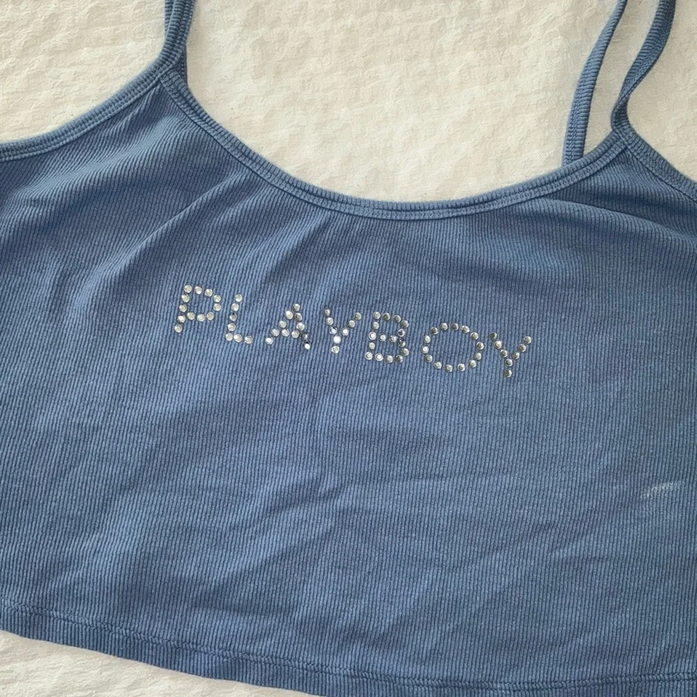 PacSun Blue Rhinestone Logo Crop Top - Picture 2 of 4